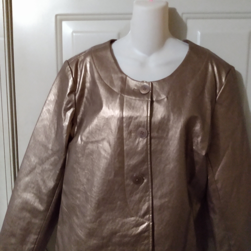 Rose gold lame faux leather jacket - Picture 8 of 10